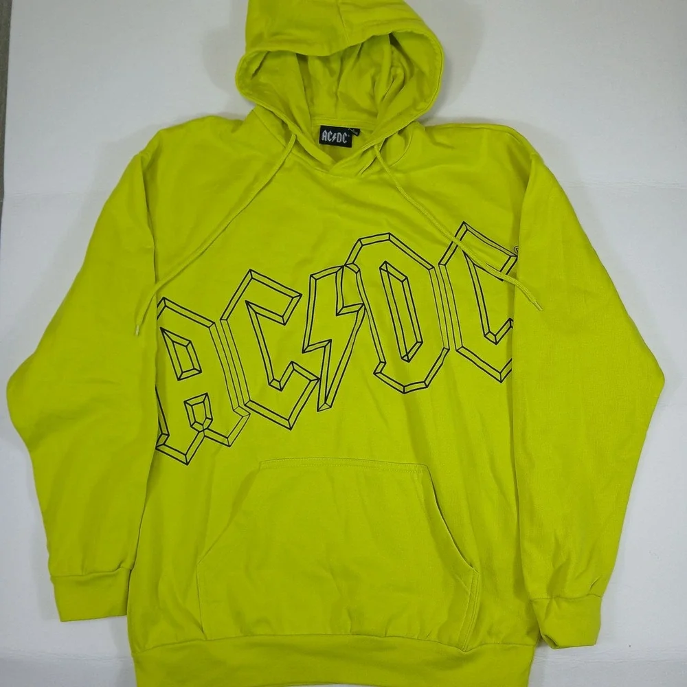 ACDC Hoodie Mens Size L Acid Green Color Classic‎ Rock Pullover Rock Standout